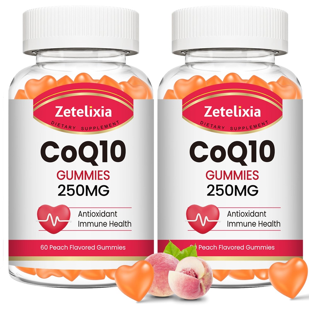 2 embalagens CoQ10 pastilhas, 5X melhor absorção coenzima Q10 para energia celular e suporte antioxidante, 120 pastilhas de pêssego