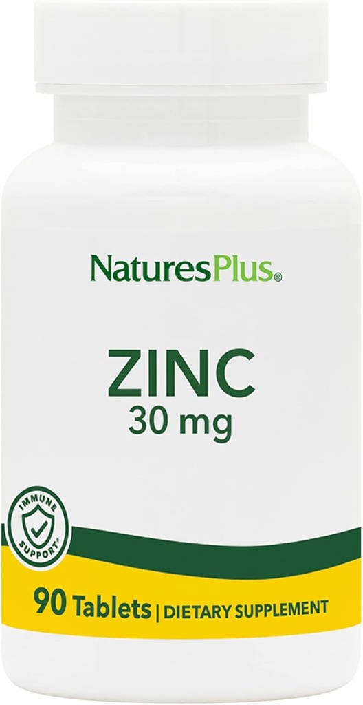 NaturesPlus Zinc Tablets - 30 mg, 90 comprimidos vegetarianos - Imune System Supplement for Cellular Growth & Repair - Promove Digestion saudável, Metabolismo & Visão - Gluten-Free - 90 Servings