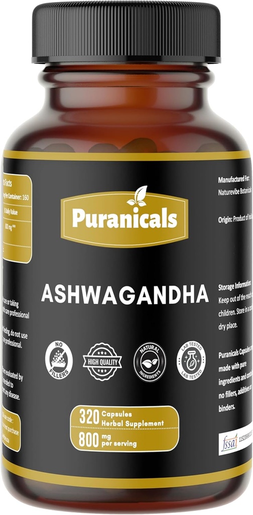 Ashwagandha Premium 320 Cápsulas Não-GMO e Glúten Grátis Suplemento de Ervas 800 mg Por Serviço Feito com 100% Puro Herb Ashwagandha Pó