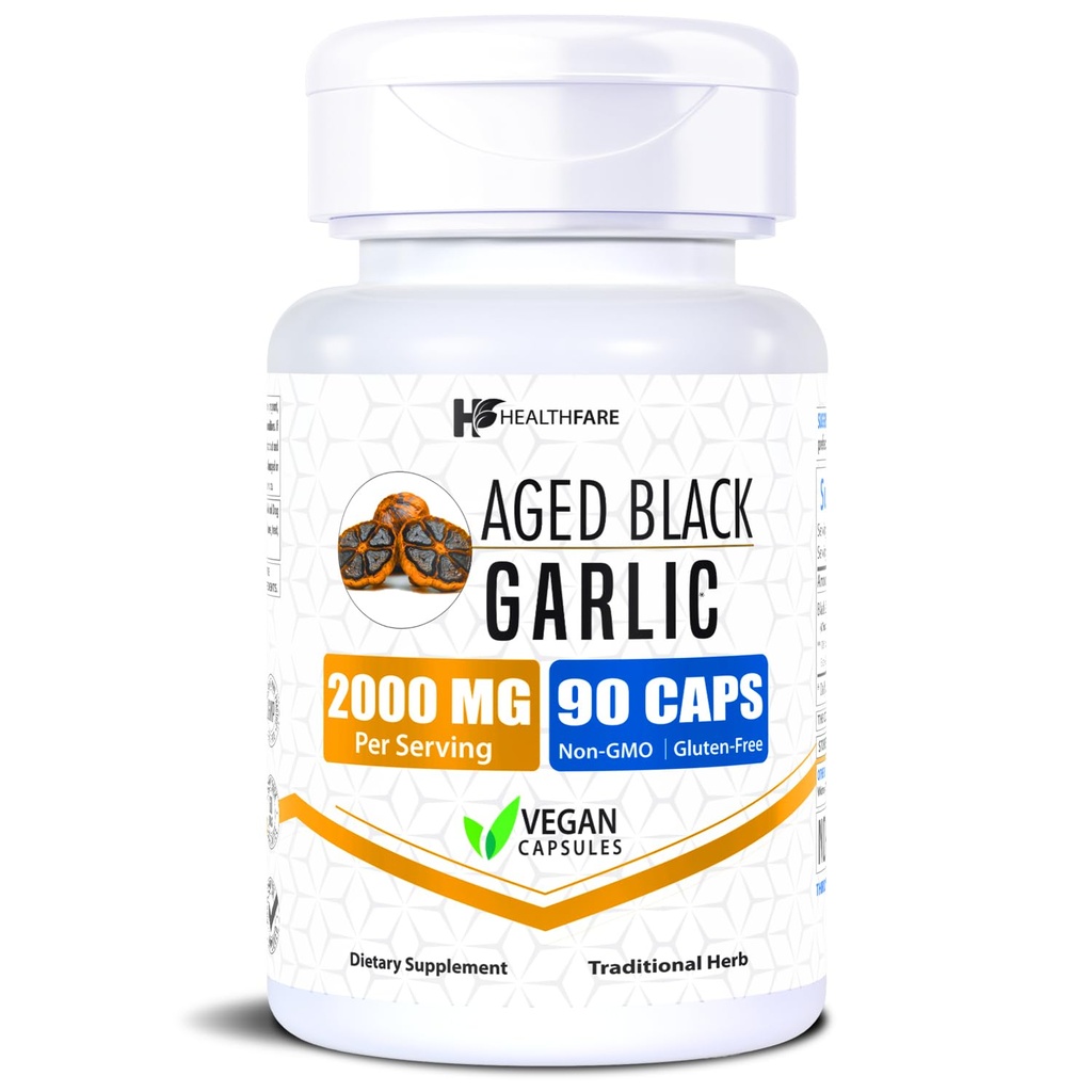 Healthfare Envelhecido Black Alho Suplemento Pílulas 2000mg Equivalentes 90 Cápsulas Vegan □ Fermentado Odorless Alho Extrato