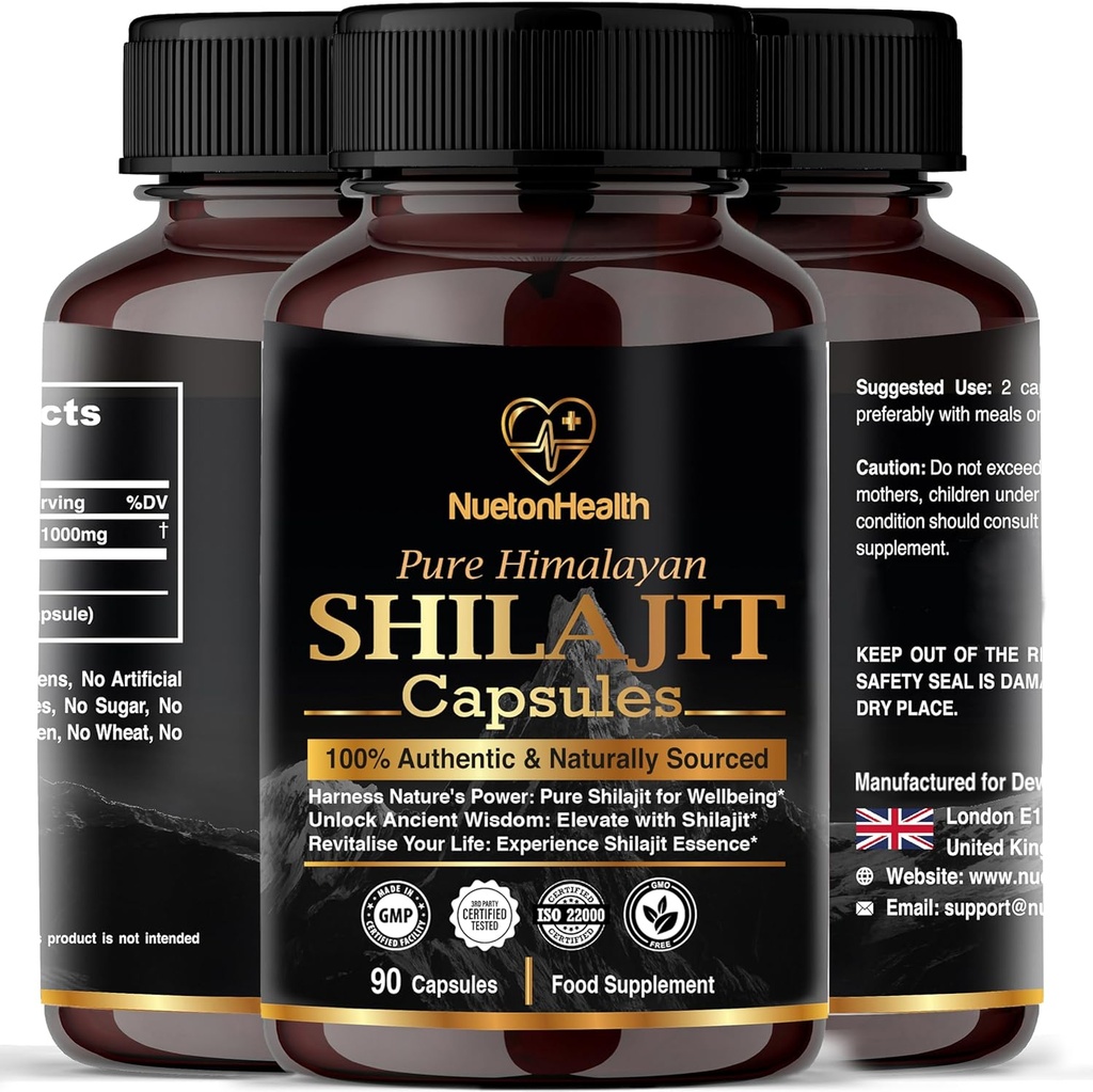Himalayan Shilajit Cápsulas - 100% Pure & Natural 90 comprimidos Vegan - Ouro Grau Bem-Estar, Energia & Vitalidade Suplemento para homens e mulheres - Grau A Shilajit rico em Fulvic & Ácido Húmico