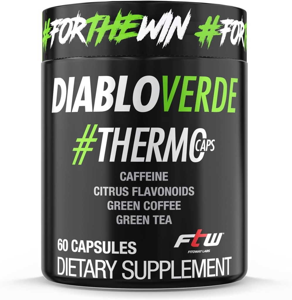 Tampas termográficas Diablo Verde - 395mg Cafeína, Citrus, Café Verde, Chá Verde - 60 Cápsulas, 60 Servings