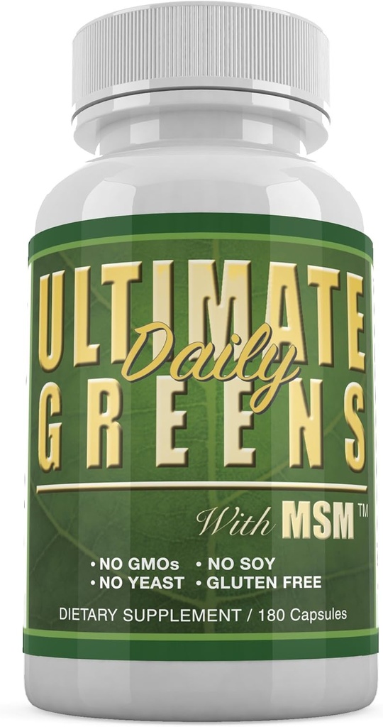 Saúde diária, Ultimate Greens com HSH 1925mg Vegan Friendly Ingredients Natural Superfood Vegetal Nutricional Alcalizing Imune Energy Support Suplemento 180 Cápsulas (1 Mês de Fornecimento)