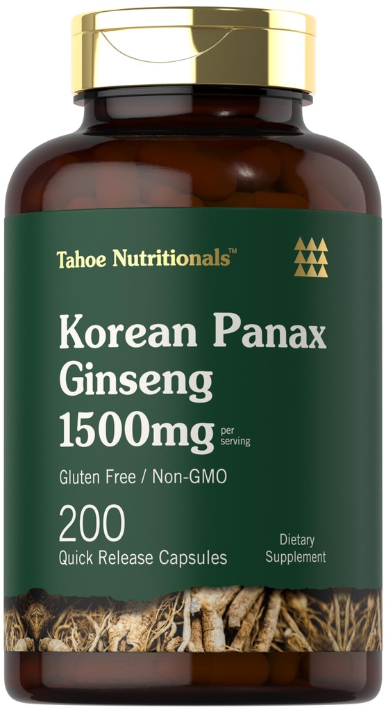 Tahoe Nutritionals Korean Panax Ginseng Extract 1500 mg 200 Cápsulas Suplemento para Homens e Mulheres .