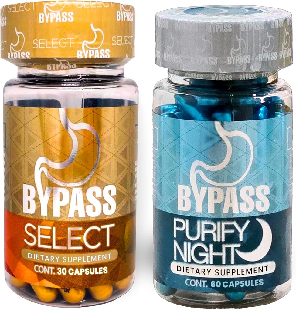 Genéricos Bypass Duo Select & PURIFY - Quem é grasa de día y de Noche (Selecionar 30caps) - (purificar 60caps), Azul e Ouro