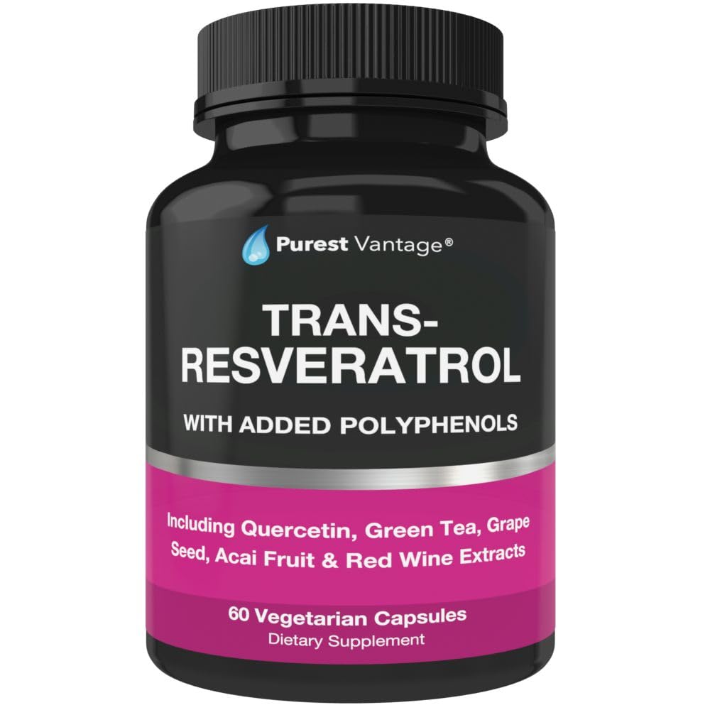 Resveratrol Suplemento - Potente 1400mg Fórmula com Resveratrol Trans, Quercetin, Sementes de uva, Chá Verde, Acai e Extrato de Vinho Vermelho - 60 Cápsulas Veggie