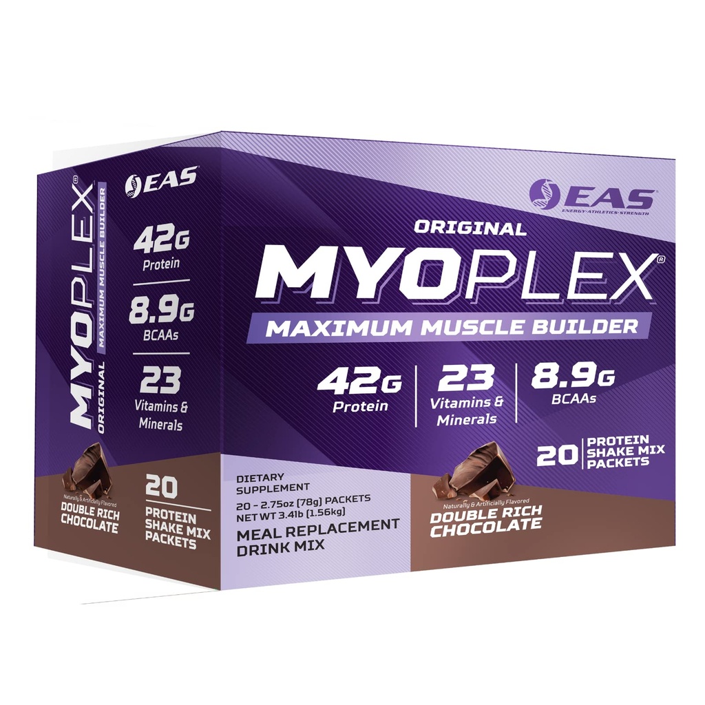 Ciências Experimentais e Aplicadas EAS Original Myoplex Máximo Muscle Builder □ Replacement Protein Drink Mix □ Qualidade Mistura de Proteínas □ 42g Protein 20 Packets Individual (Double Rich Chocolate)