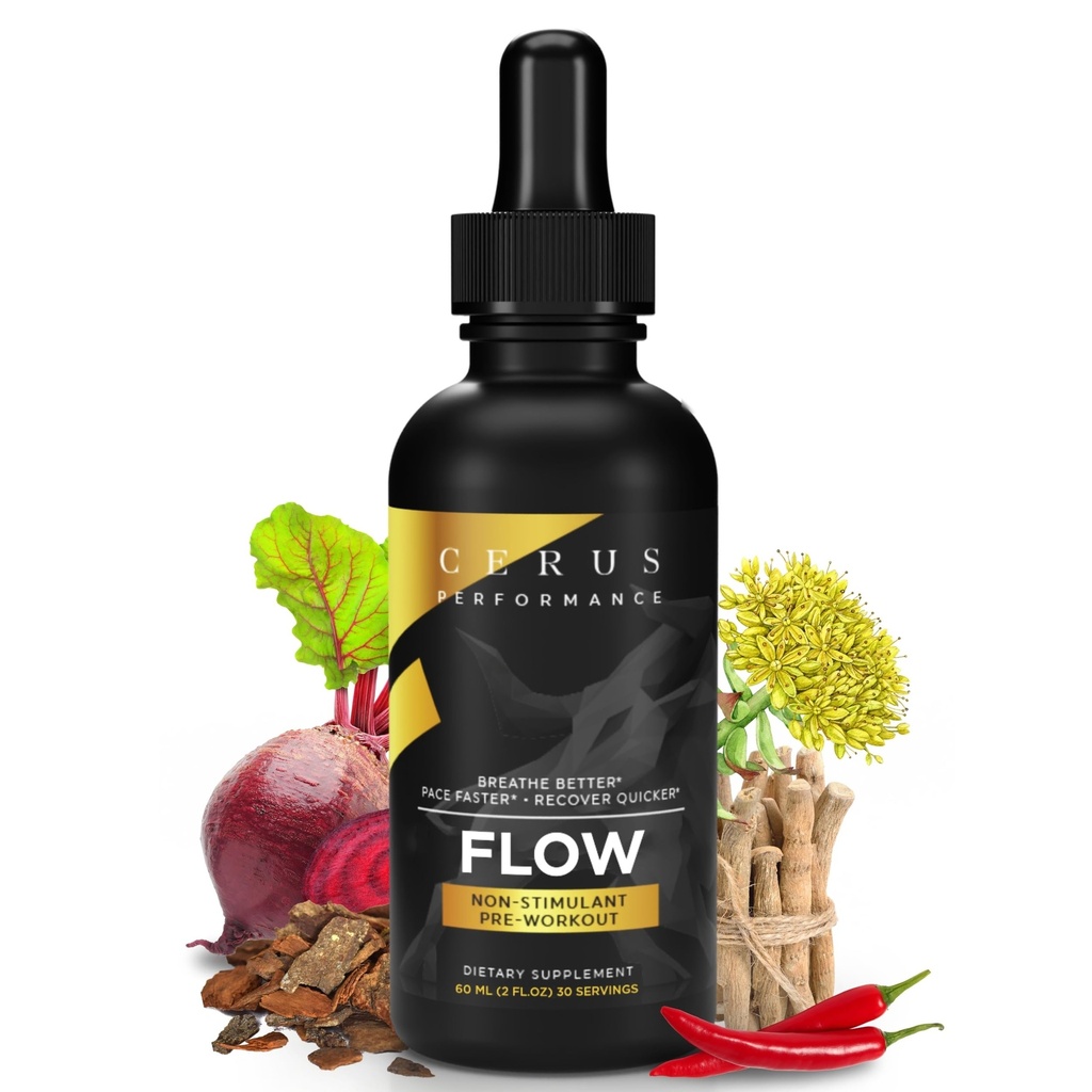 Cerus Performance Flow Stimulant-Free Endurance Pré-treino – Aumenta a resistência, Suporta a saúde do coração com ervas naturais, Vegan-Friendly - 2 Fl Oz