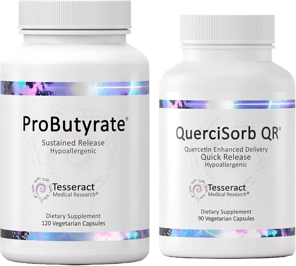 Tesseract Gut & Imune Suporte Pacote – ProButirate 600mg & QuerciSorb Quercetin 400mg, 120 + 90 Cápsulas, Hipoalergênico, Gastrointestinal e Imune Saúde