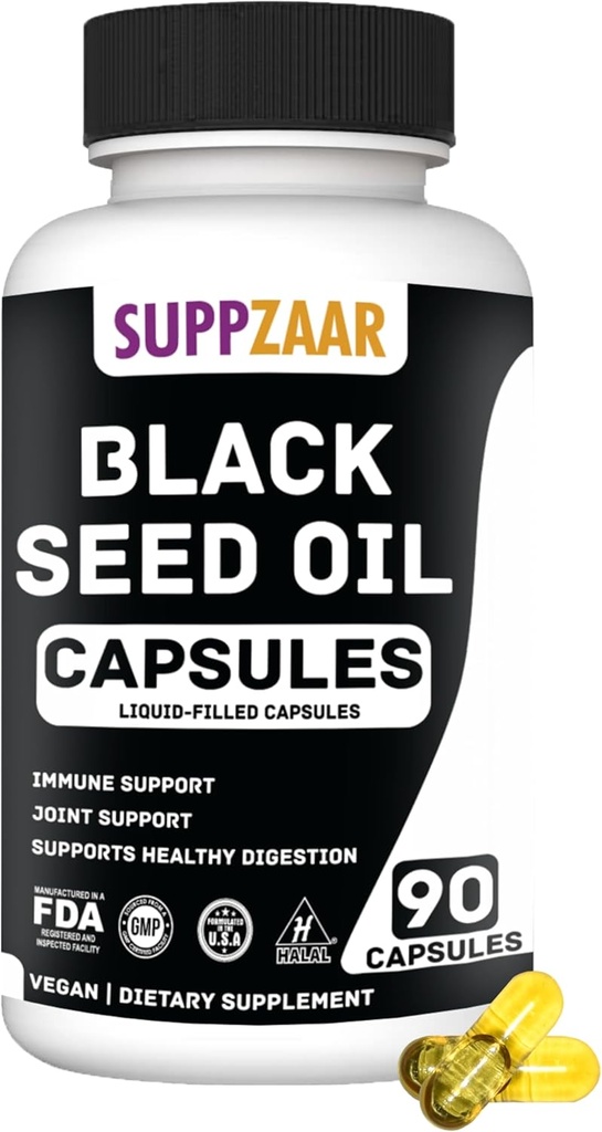 Vegan Black Seed Oil 1000mg. Óleo de Cominho Preto Pressionado a Frio para Imune, Estrutura, Pele e Digestão Não-GMO, Glúten e Gelatina Grátis - 45 Servings, 90 Cápsulas Enchedas Líquidas