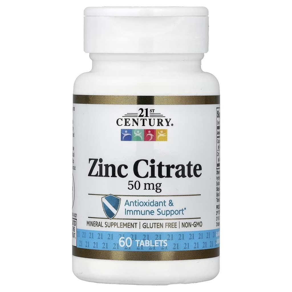 Comprimidos de Citrato de Zinco do Século XXI 50mg, 60 Count