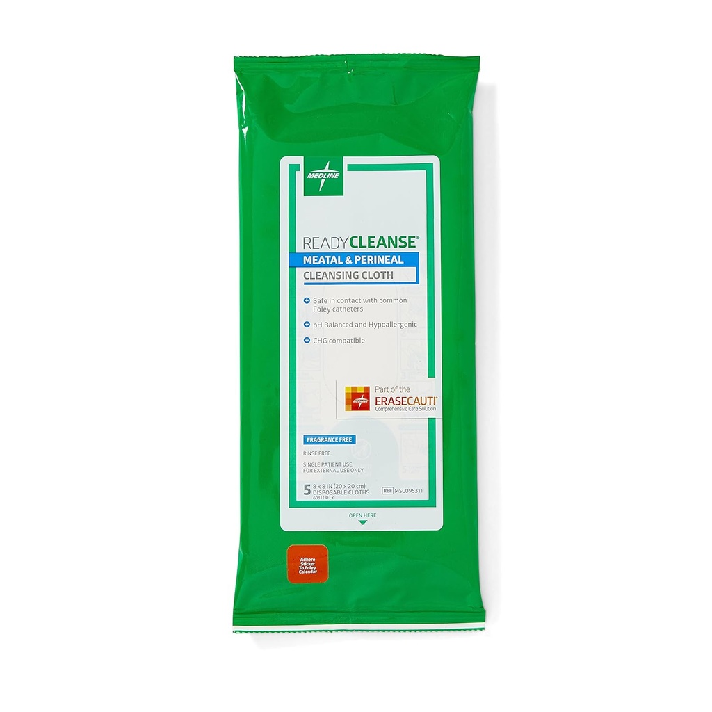 Medline Readycleanse Mealal and Perineal Cleansing Cloth, Fragrance Free, Hypoallergenic, 8" x 8", 5 Count (Pacote de 30)