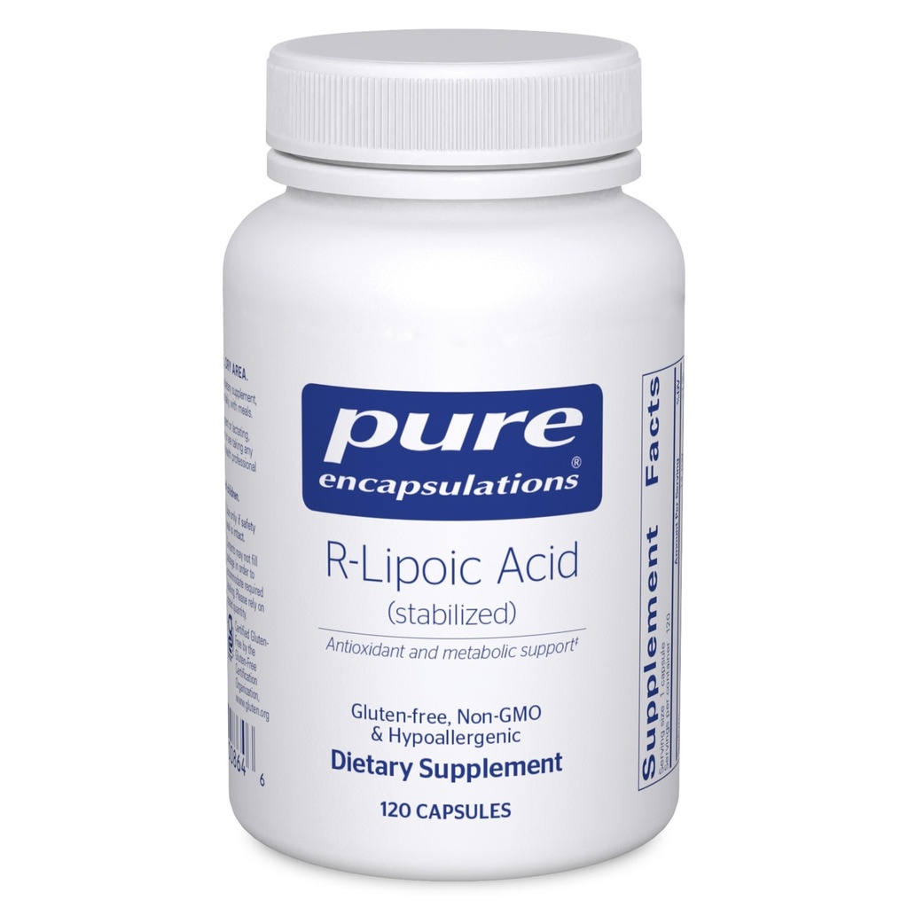 Encapsulamentos puros Ácido R-Lipoico (estabilizado) Suplemento hipoalergênico com Proteção Antioxidante Enhanced e Suporte Metabólico