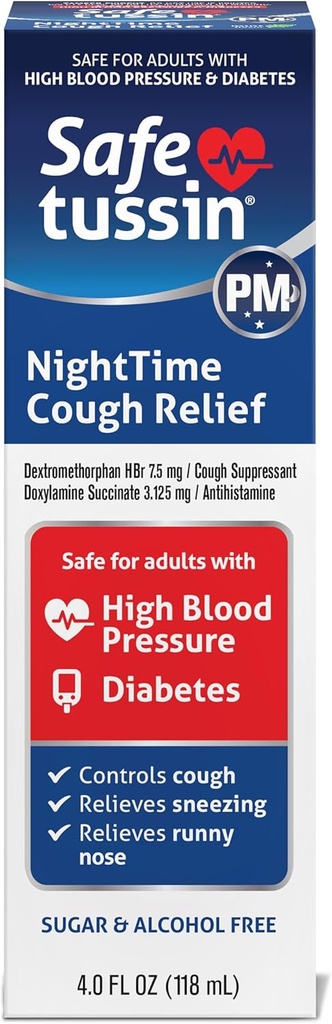 Safetussin PM Night Time Cough Relief Syrup, 4 onça garrafa