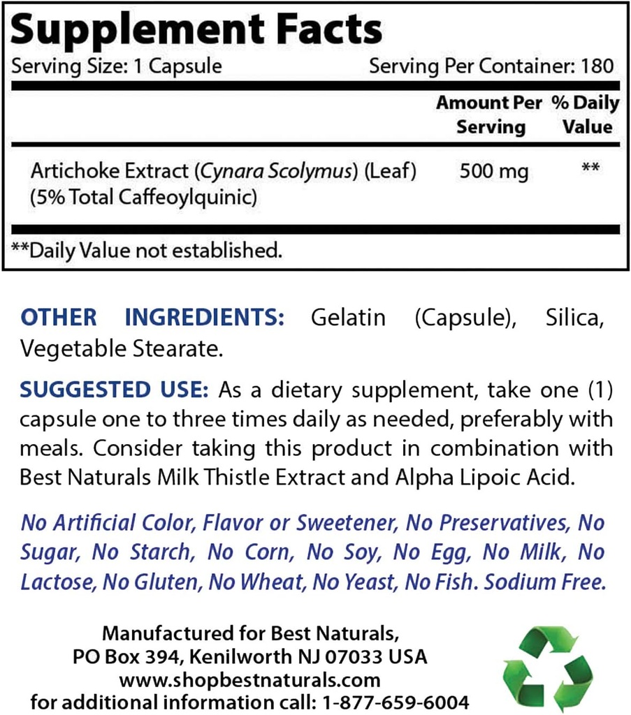 Melhor Natural Alcachofra Extract 10000 mg & Óxido de Magnésio 500 mg