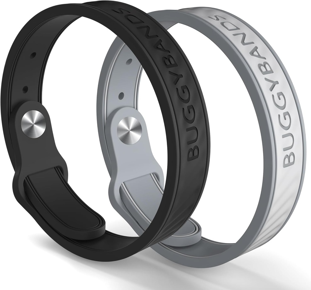 Pulseiras Repelentes Mosquito, 2 pacotes Bandas Repelentes Mosquito Silicone com DEET Free, Natural & Waterproof Bug pulsos para crianças e adultos, Proteção ao ar livre (Black & Grey)