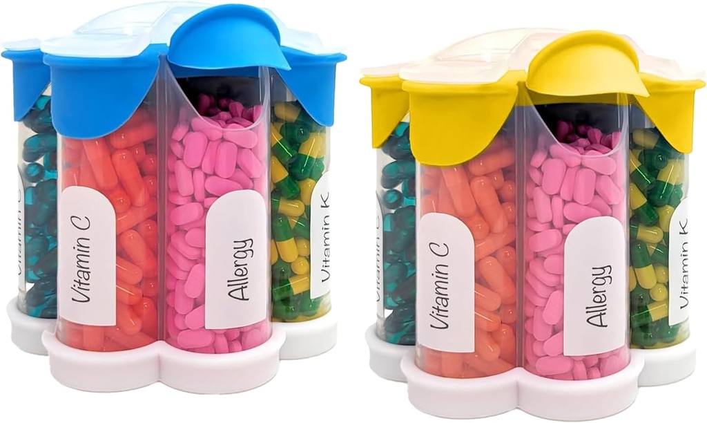 Organizador de comprimidos extra grande diário, semanal, garrafa de suplemento mensal, Dispensador de comprimidos bonito com 7 XL Compartimentos (2 pacote Combo) (azul claro e amarelo)