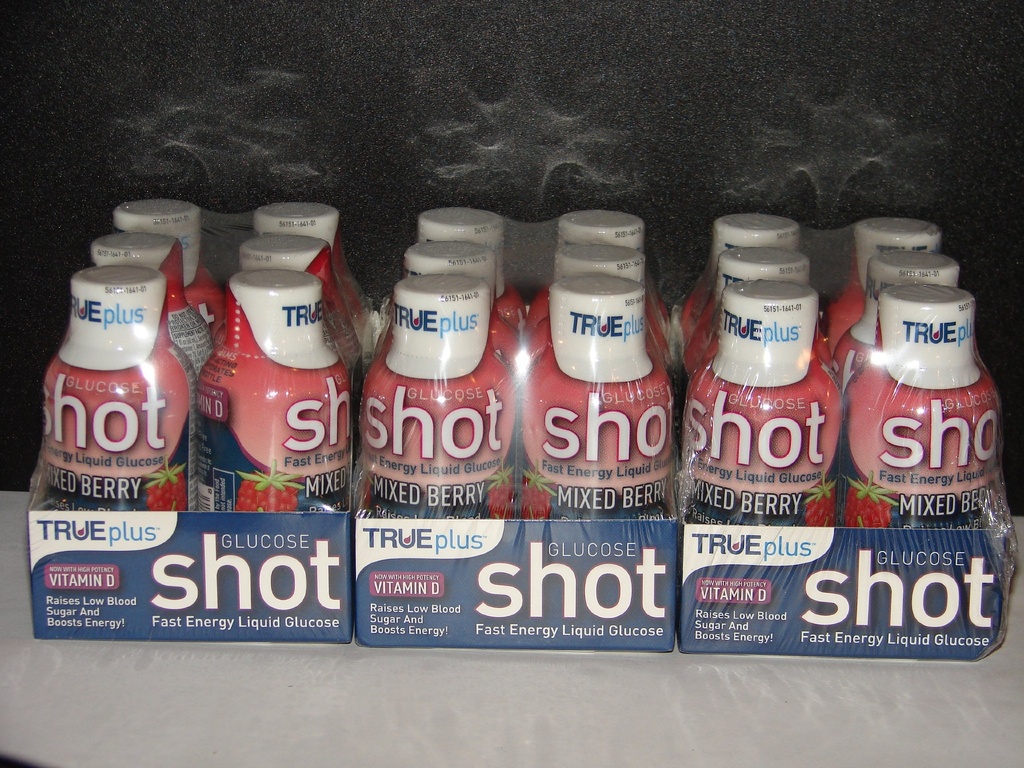 True Plus Glucose líquidos shots misturados sabor Berry 2 onças - 18 pacote