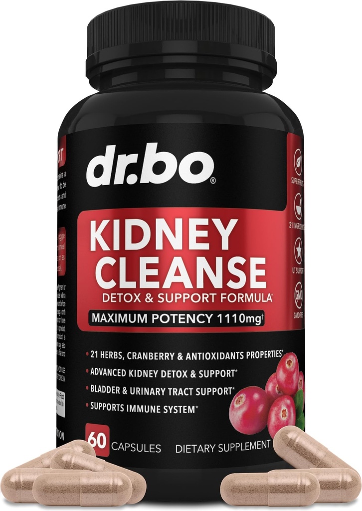 Rim Cleanse Detox suplemento de suporte - Natural Cranberry, Berries Juniper, Buchu & Uva Ursi Extract para apoiar rins, bexiga e trato urinário Suplementos de saúde - Herbal renal mistura fórmula pílulas