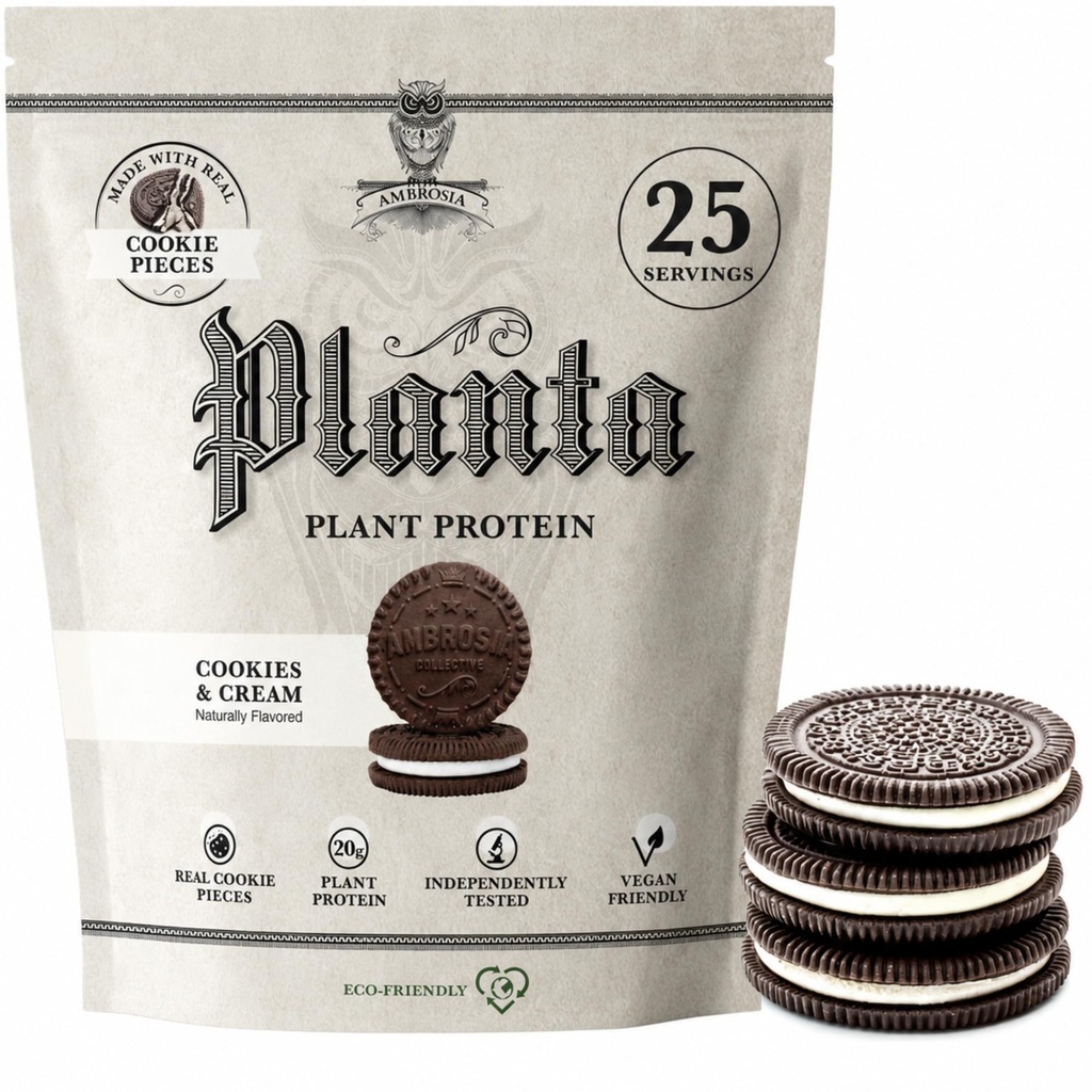Ambrosia Planta - Proteína Premium Baseada em Plantas - Vegan & Keto Friendly - Gourmet Flavors with No Bloating or Stomach Upset - Gluten & Soy Free - Não Adicionado Açúcar - 25 Servings - Creme de cookies