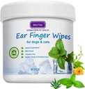 Toalhitas para cães e gatos, 60 Contagem Grande Tamanho - Remover suavemente Cera de Ouvido, Debris - Apazigua & Desodoriza - Aliviar Coceira de Ouvido & Inflamação, Fresco cheiro de coco