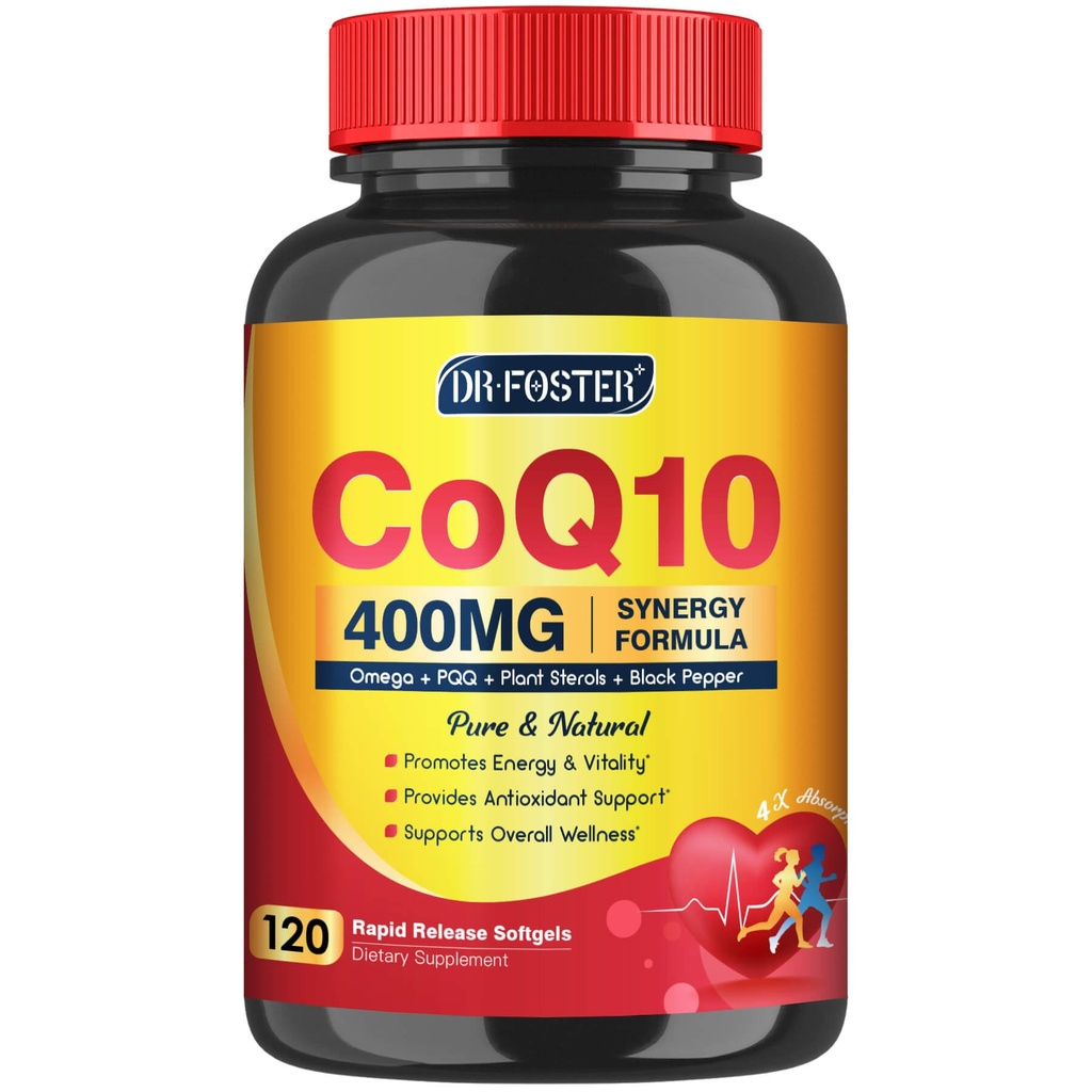 CoQ10 400mg SoftGels COQ10 - CQ10 Coenzyme Q10 Supplement, Plus PQQ, Omega 3, e Vitamina E, para a energia do coração e celular, 120 Servings