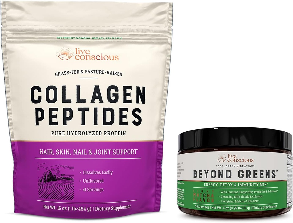 Colágeno Peptídeos e Além dos Verdes ; Cabelo, Pele, unhas e Apoio Conjunto + Imune Boost, Detox, & Energia