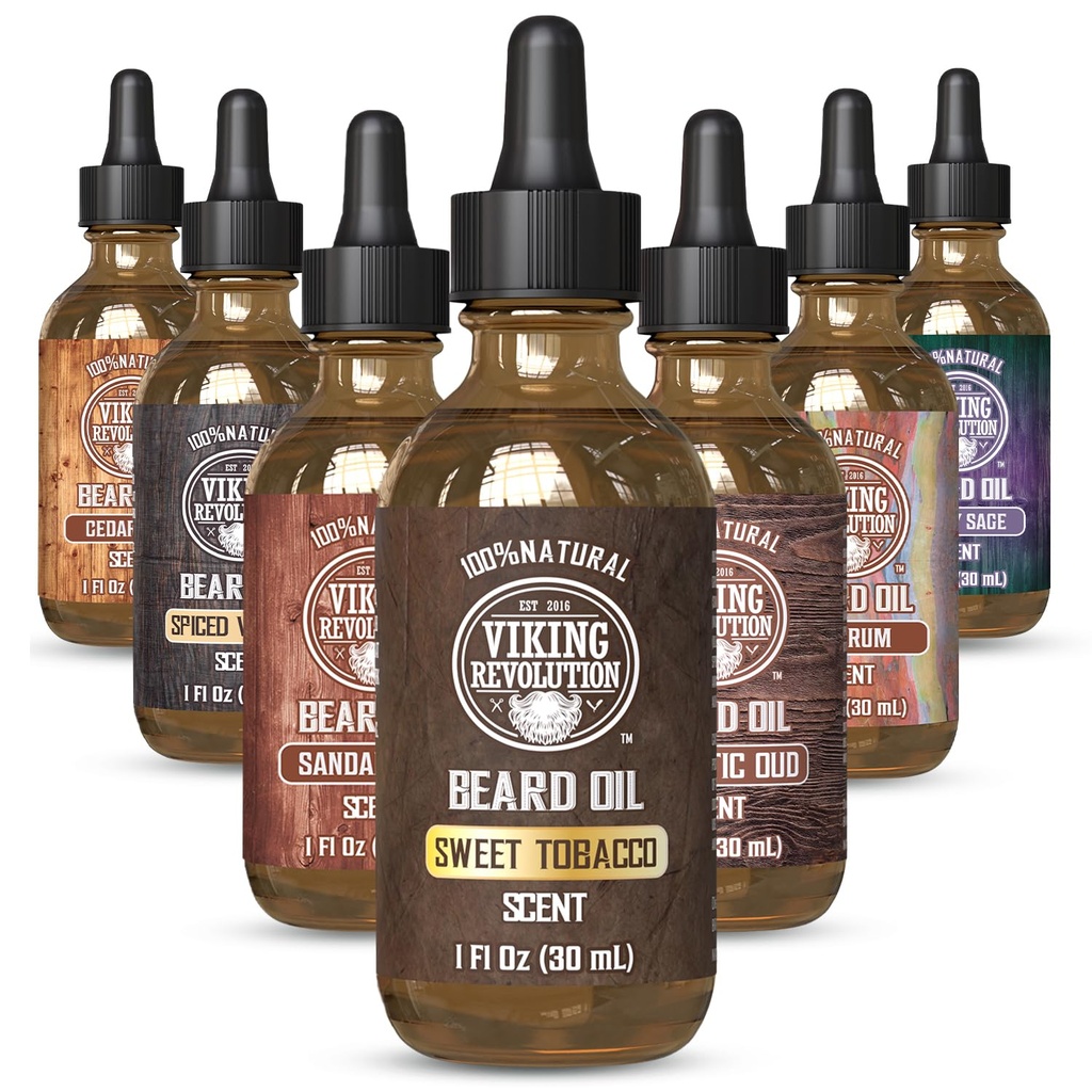 Viking Revolution Sweet Tobacco Beard Oil for Men - Natural Mens Beard Oil with Argan Oil and Jojoba Oil - Beard Softener, Fortalece e Hidrata - Beard Conditioner for Men (Sweet Tobacco, 1Pack)