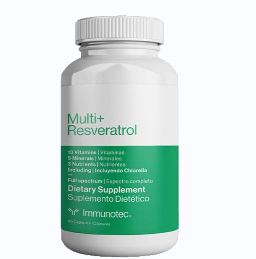 Imunotec - Resveratrol Multi+ - Suplemento dietético completo do espectro - 13 vitaminas, 5 minerais, 3 nutrientes com chlorela
