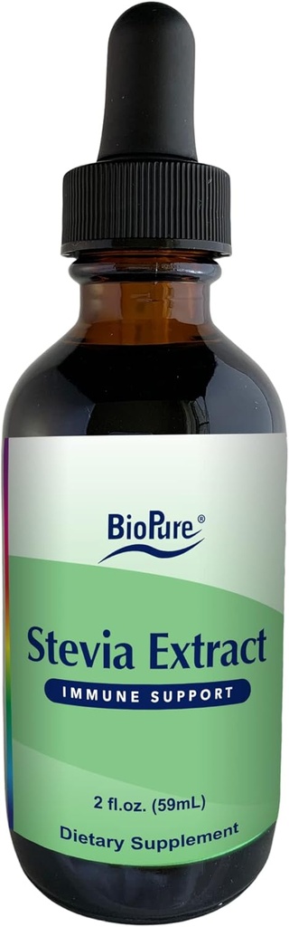 BioPure Stevia Certified Organic Extract – Tintura de ervas de folha inteira com compostos bioativos para apoiar a função imunitária, equilíbrio de microbiomas & saúde da gut – 2 fl oz