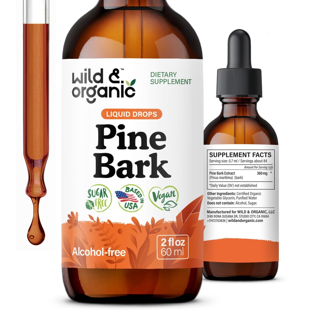 Selvagem & orgânico casca extrato Tintura - Apoio antioxidante - Pinus Pinaster Suplementos - Francês Bark marítimo líquido gotas - 2-mês de abastecimento - Vegan, Álcool & Açúcar - 2 fl oz