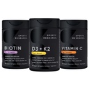 Esportes Pesquisa Vitamina D3 5000iu K2 100mcg, Vegan Biotin 10.000mcg com óleo de coco e alta potência Suplemento de vitamina C 1000mg