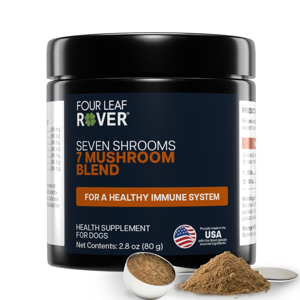 Four Leaf Rover Seven Shrooms - Suplemento de cogumelos orgânicos para cães - Veterinário Formulado extrato de cogumelos inteiros
