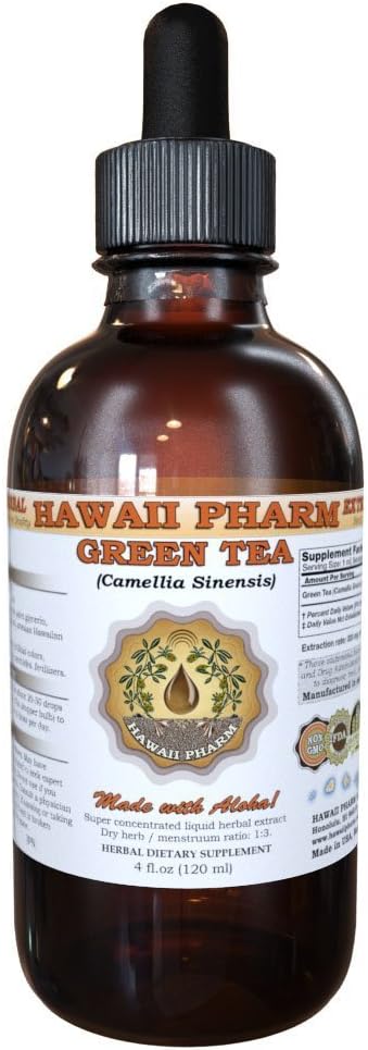 HawaiiPharm Green Tea Liquid Extract, Green Tea (Camellia Sinensis) Folha em pó Tintura Suplemento 2 onças