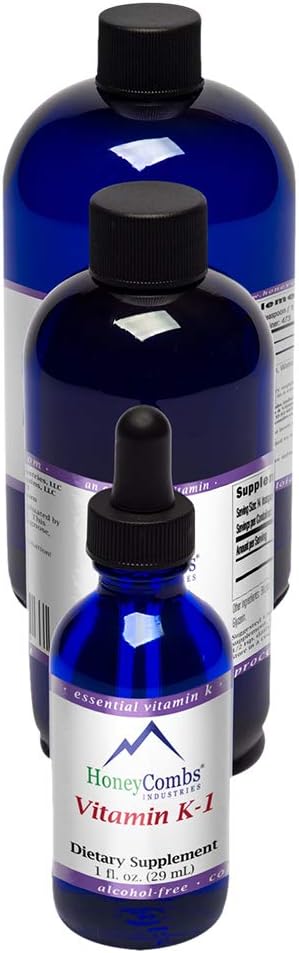HoneyCombs Vitamina K1 Supplement Liquid Drops - Vitamina K1 de alta potência Liquid Drops para homens e mulheres - Manter a saúde óssea, dentes, pele e muito mais - Álcool-livre frio prensado Vitaminas Vegan (16 Fl oz)