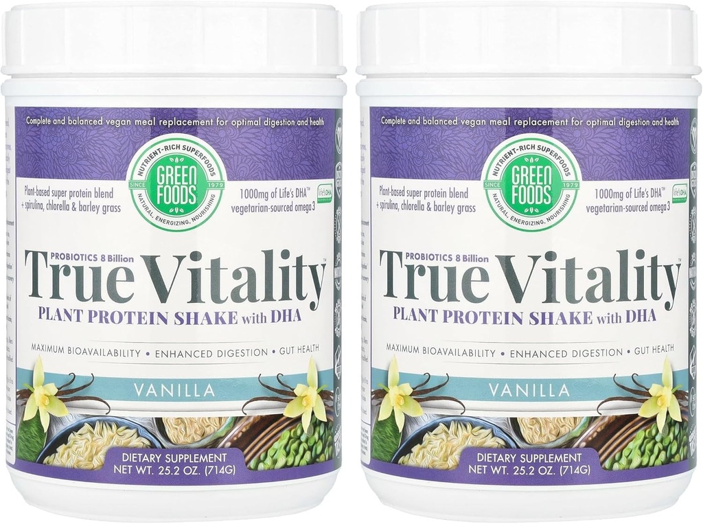 Alimentos verdes Verdadeira Vitalidade Planta Protein Shake, Baunilha, 25.2 Onça (Pacote de 2)