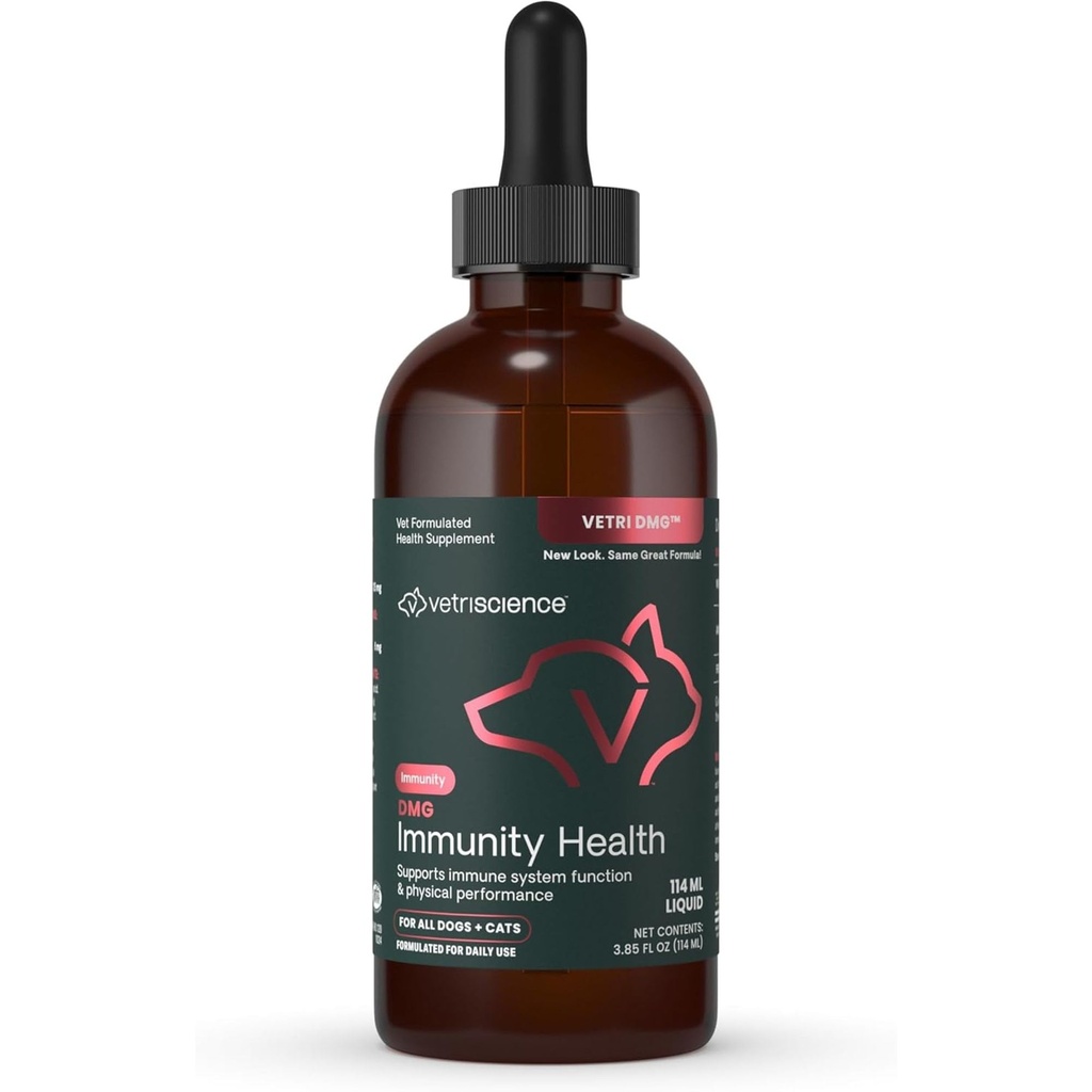 VETRISCIENCE DMG Imunidade Saúde Líquido de Fácil Dose, Vetri DMG Suplemento de Suporte Imune para Cães e Gatos, Hipoalergênico, Desempenho de Suporte, Estamina, Resposta Imunitária, DMG (Dimetilglicina), 114 ml