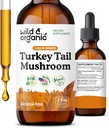 Wild & Organic Turquia cauda Tintura - Immune & Gut Suporte - Turquia cauda cogumelos Extrair Drops - Vegan, Açúcar & Suplemento líquido sem álcool - 2 fl oz