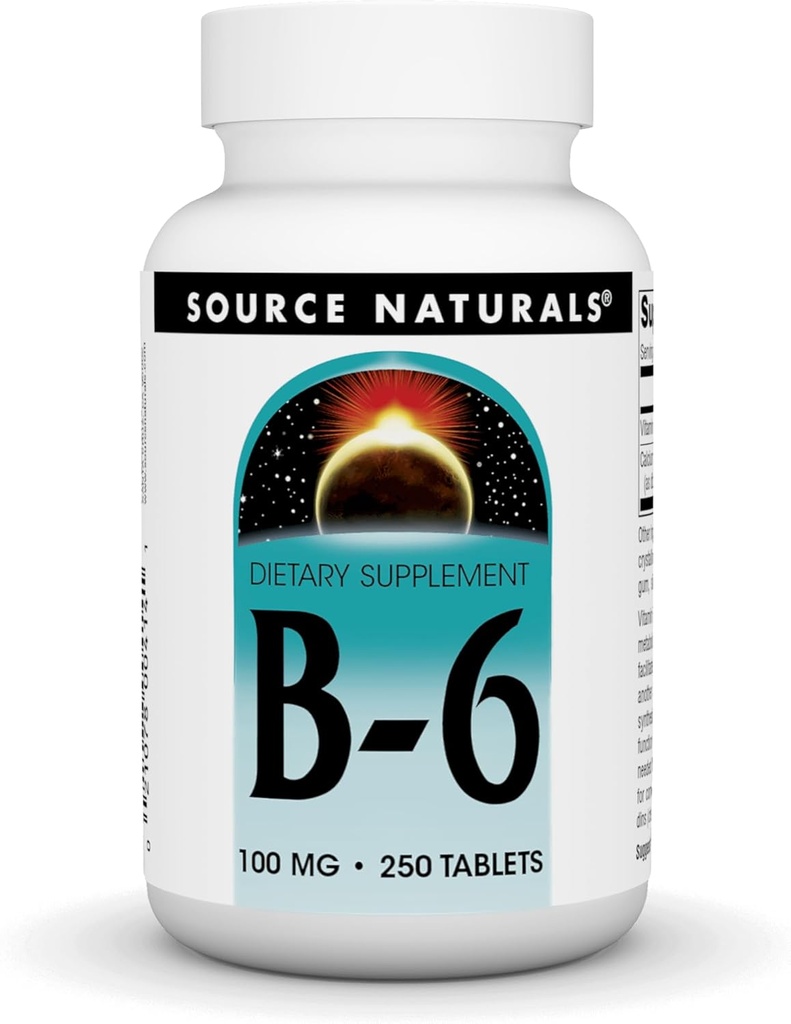 Fonte Naturals Vitamina B-6, 100 mg de suporte do sistema imunológico - 250 comprimidos