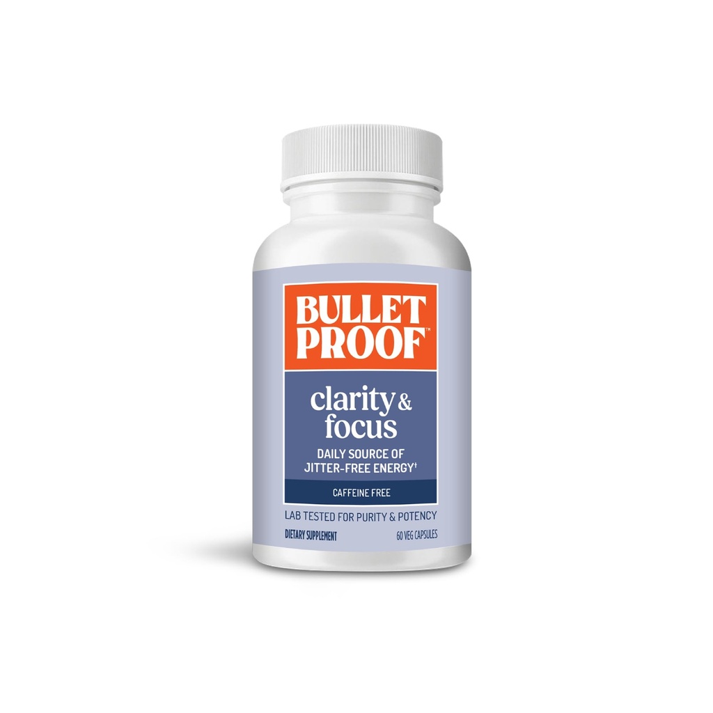 Cápsulas à prova de balas Clarity & Focus, 60 Count, Suplemento gratuito de cafeína para promover a clareza mental e alerta, anteriormente denominado modo inteligente, embalagem May Vary