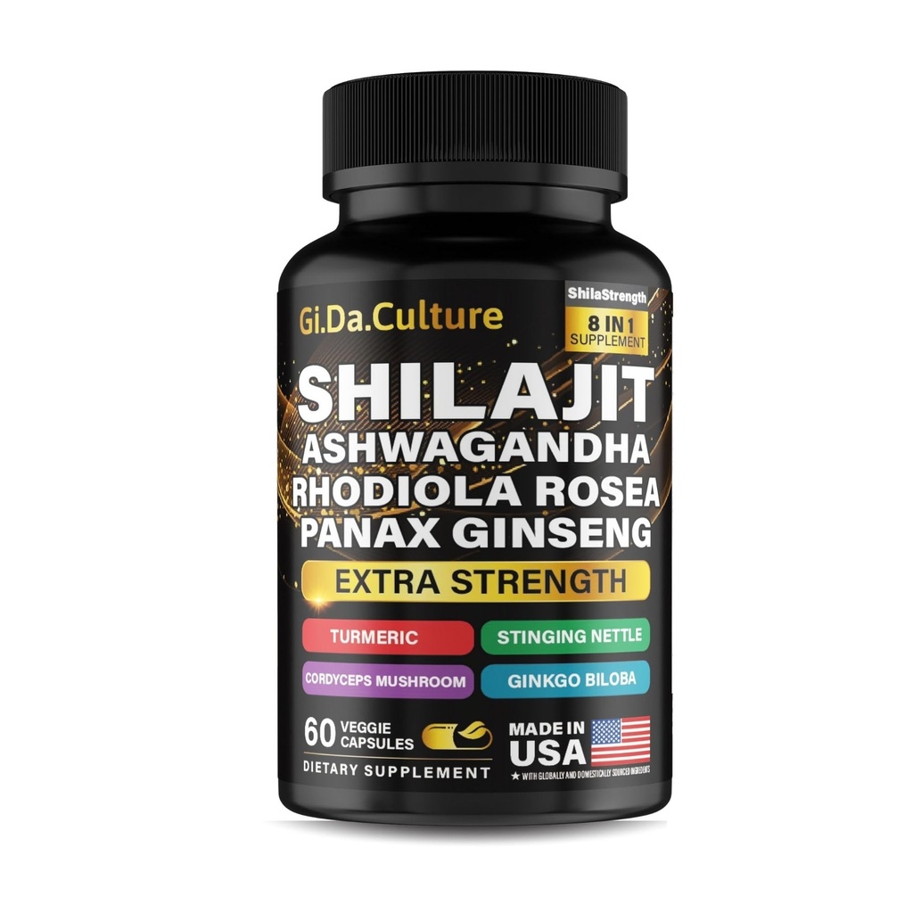 Shilajit Ashwagandha Rhodiola Rosea Panax Ginseng - para Homens e Mulheres - Shilajit Cápsulas - 60 Cápsulas Veggie