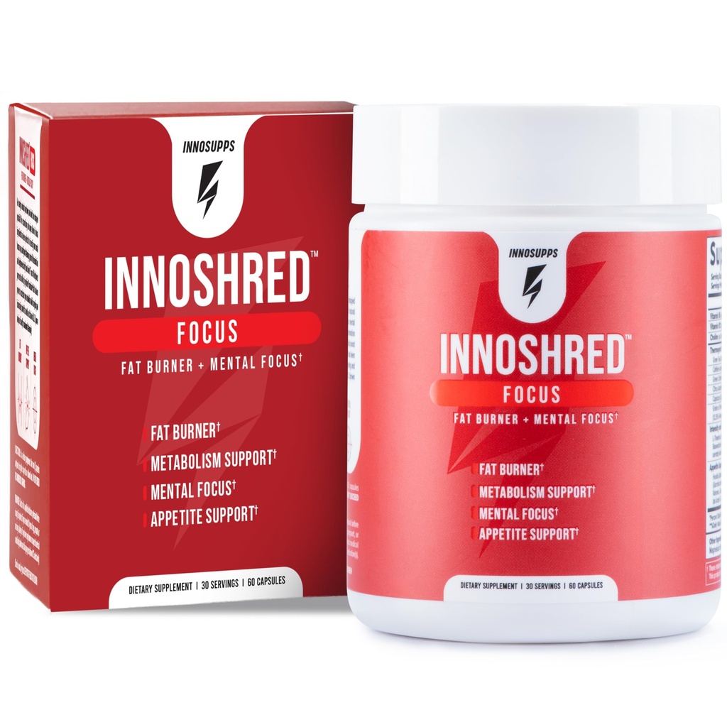 Inno Shred Focus Day Time Fat Burner, 100mg Capsimax, Grãos do Paraíso, Cafeína Orgânica, Extrato de Chá Verde, Supressor de Apetite, Suporte de perda de peso, 60 Cápsulas Veggie (60 Cápsulas, com Foco)