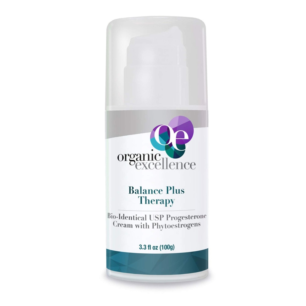 Excelência Orgânica Balance Plus Therapy - USP Bioidentical Organic Progesterone Cream for Women - with Phytoestrogens - for Menopause Relief and Natural Hormone Balance, 3.3 fl oz (100g)