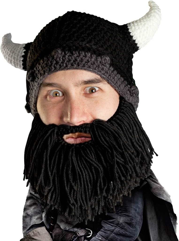 Cabeça de barba Viking Looter - Original Handmade tricô capacete e removível preto barba