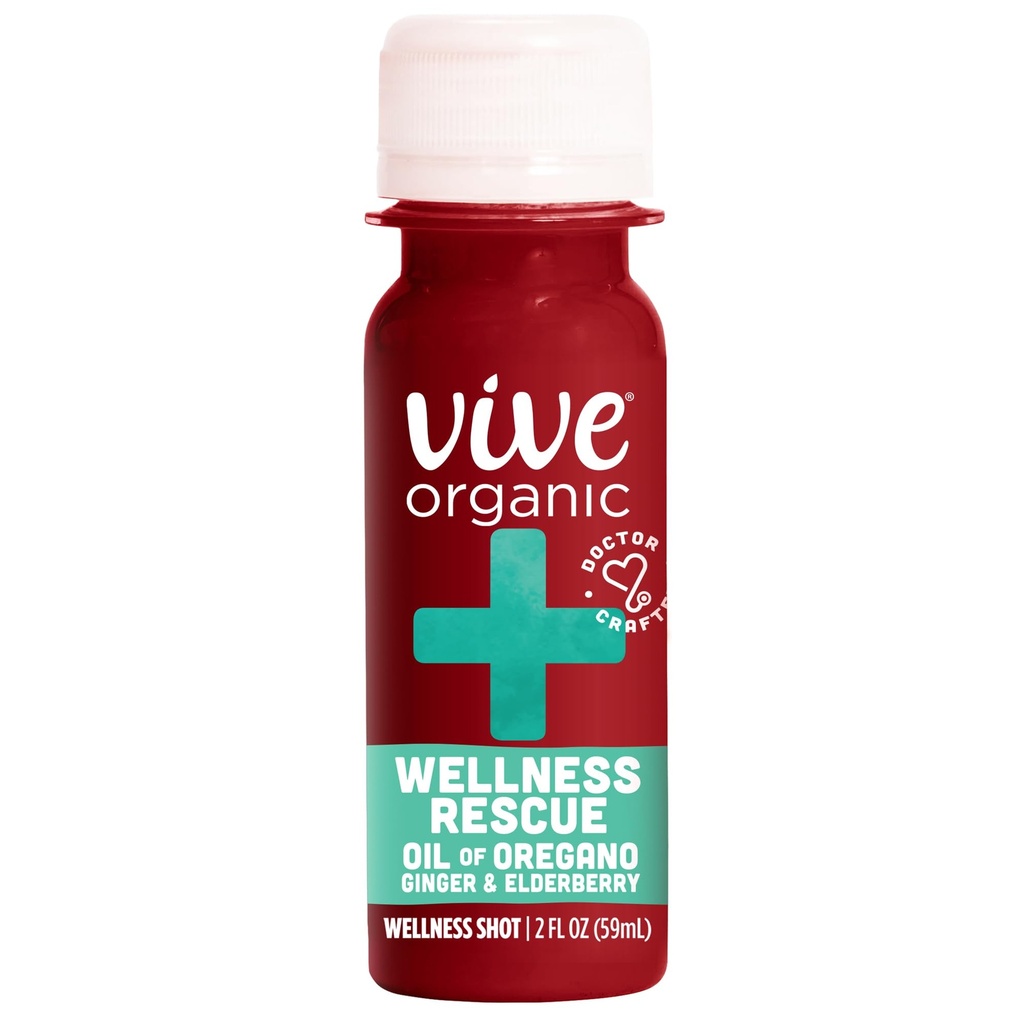 Vive Organic Wellness Rescue Shot, Ginger, Elderberry & Oil de Orégano, 2 Oz