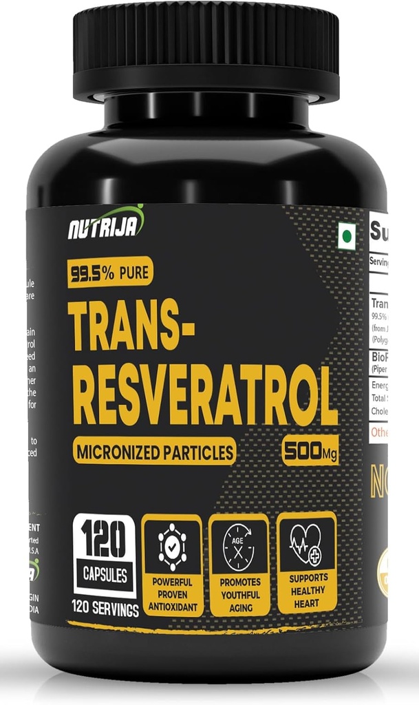 Trans Resveratrol 500MG Cápsulas - 99.5% Puro Micronizado e Altamente Biodisponível Suplemento