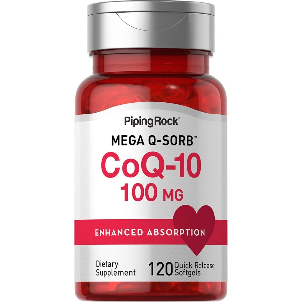 Piping Rock CoQ10 100mg □ 120 Softgels com Extrato de Pimenta Preta
