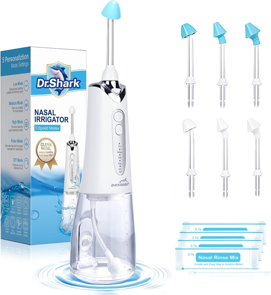 Sistema de irrigação nasal sem fio DR.SHARK, Pote de rede elétrica para Sinus, limpador de nariz, máquina limpadora de sinos, máquina de lavagem nasal de 5 modos