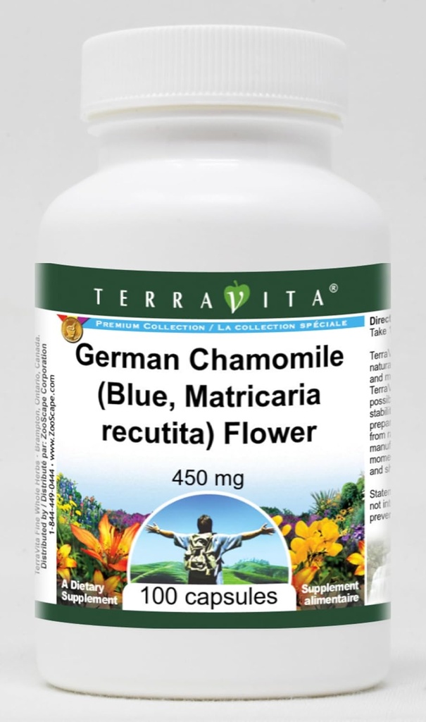Camomila Alemã (Azul, Matricária recutita) Flor - 450 mg (100 Cápsulas, ZIN: 516213) - 3 Embalagem
