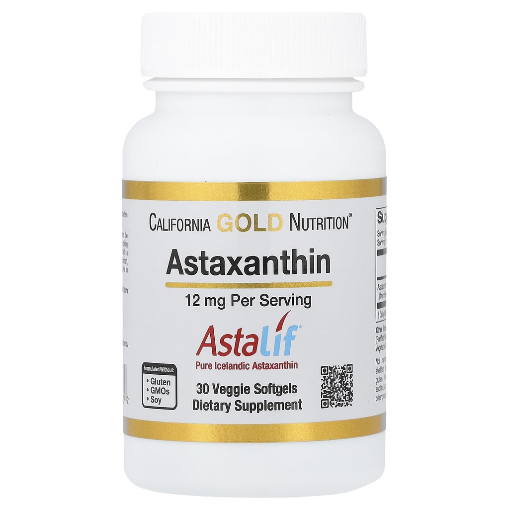 Astaxantina por California Gold Nutrition - Com AstaLif® Pure Islandian Astaxantina - Gluten Free, Non-GMO - 12 mg - 30 Veggie Softgels